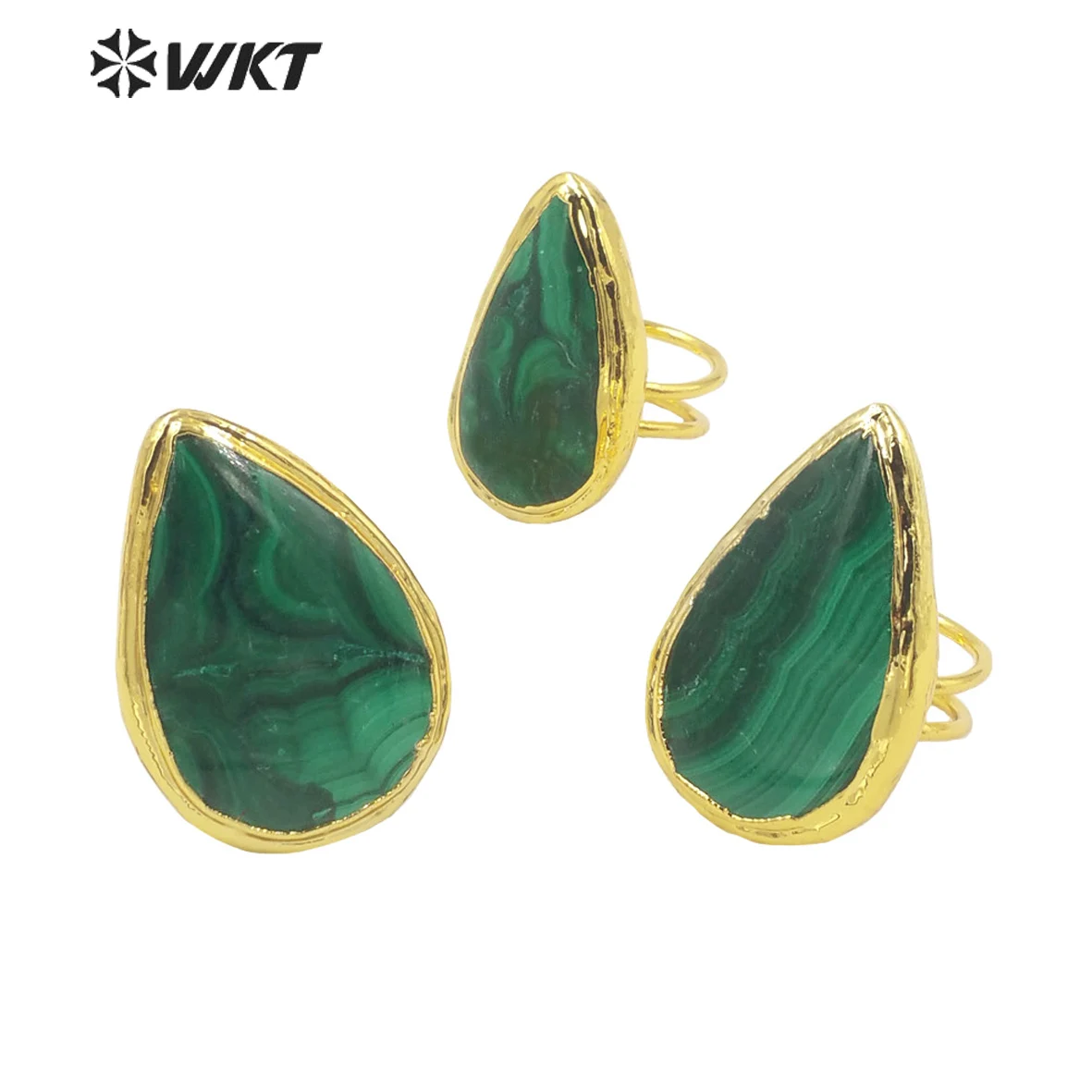 WT-R416 WKT High Quality Natural Stone Ring Natural Malachite Water Drop Shape Stone Adjustable Ring Women Jewelry Purchasing