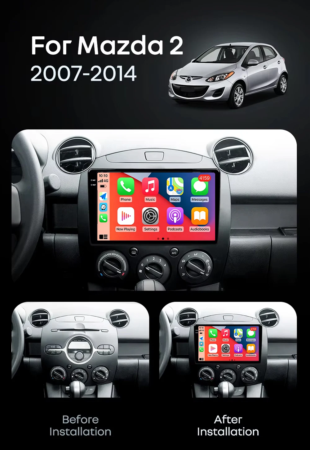 For MAZDA 2 Mazda2 2007 - 2014 Android 16 2K QLED CarPlay Auto Car Radio Multimedia Video Player GPS Stereo Head Unit 4G WIFI