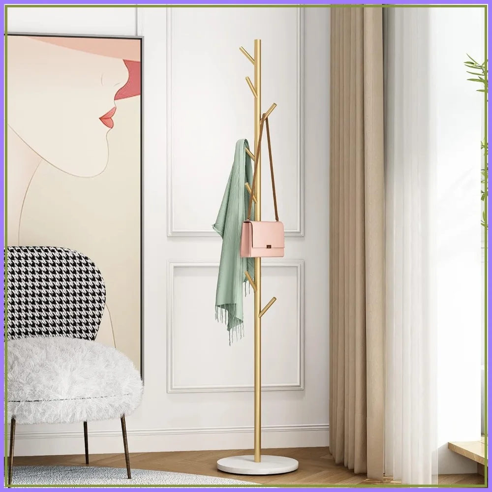 

Gold Coat Racks Freestanding with Hooks, Entryway Coat Stand with Marble Base, Metal Coat Tree for Hanging Clothes Hats Bags