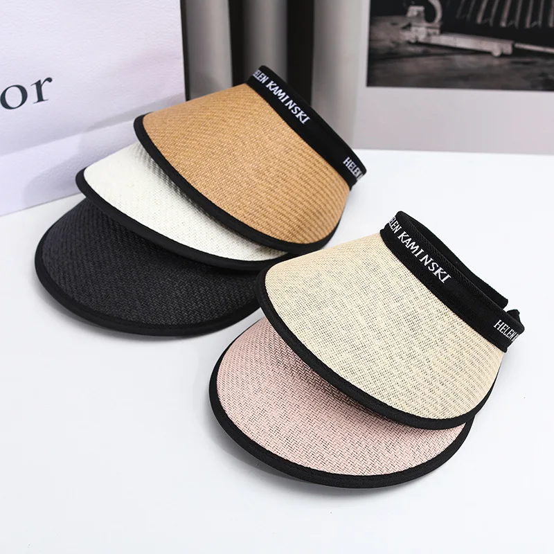 

Fashion Foldable Sun Hat Cap Female Summer 2022 Outdoor Casual Anti UV Cycling Tennis Visor Hat Straw Empty Top Hats for Women