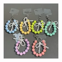 Cute Mobile Phone 3D Bow Pearl Pendant Bracelet Chain For iPhone 16 15 14 Pro Max Samsung Z Flip 6 5 Camera Keychain Airpods