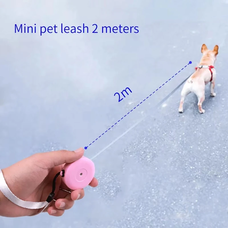 Retractable Dog Leash 2m Length Mini Pocketable with Adjustable Metal Carabiner for S/M Size Puppy and Kitty Pet Automatic Leash