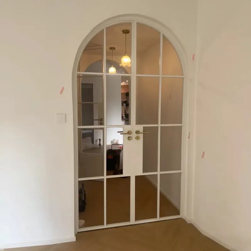Retro wrought iron glass door Arched shop Cream wind entrance door
