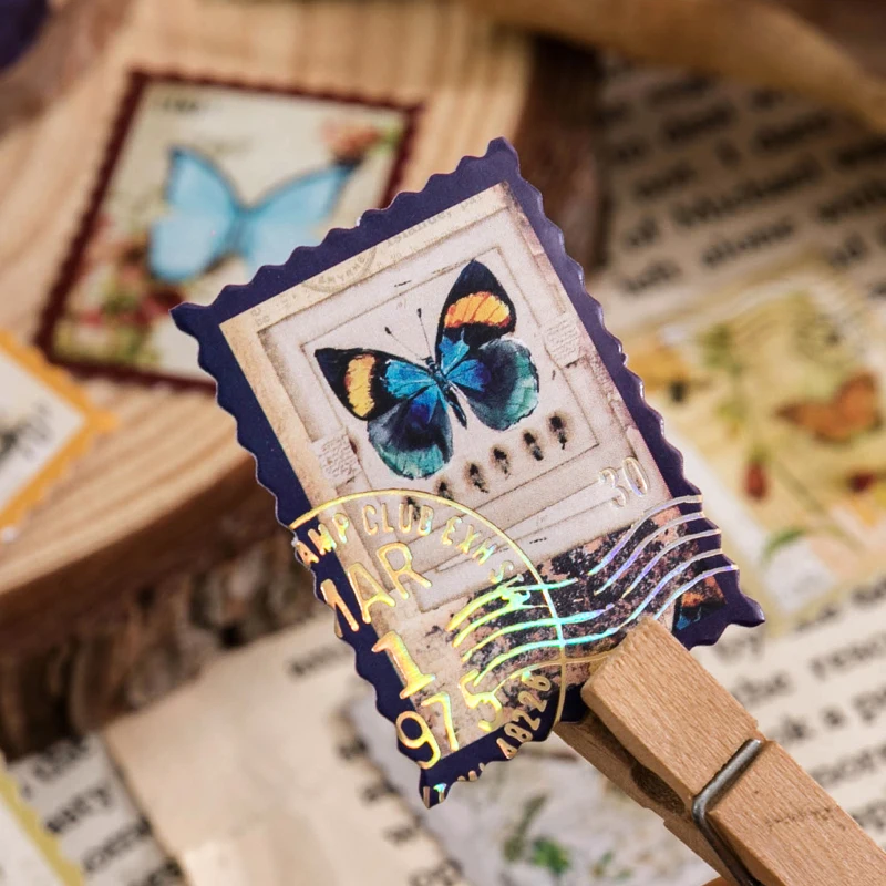 45pcs 빈티지 스탬프 추억 미니 상자 접착 스티커 전화 저널 플래너 Scrapbooking 라벨 일기 편지지 앨범