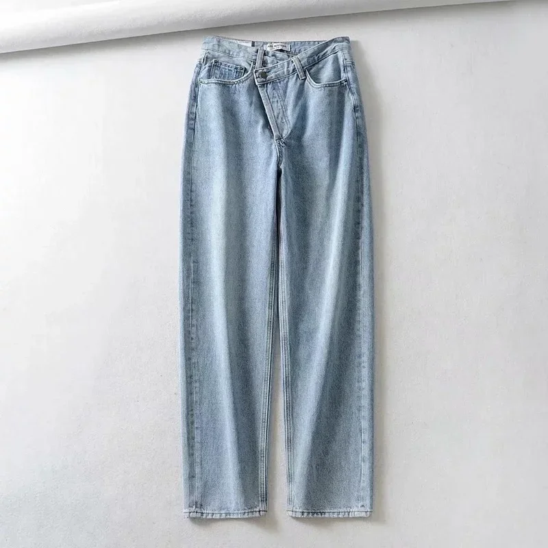 Women Jeans Spring Korean Fashion Loose Light Color Irregular Denim Wide Leg Pants High Wait Harajuku Streetwear Boyfried Style