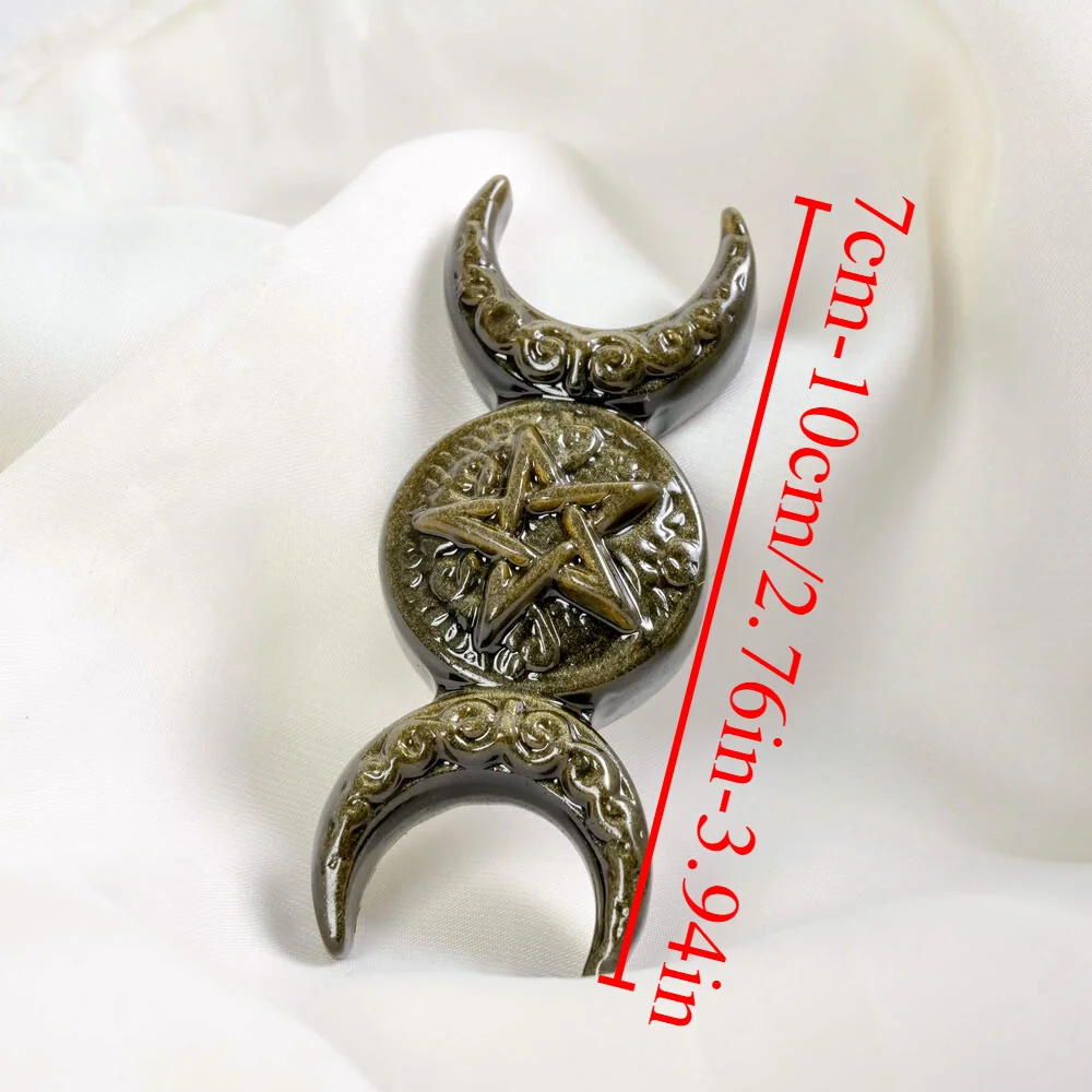 1Pc Natural Silver Obsidian, Golden Obsidian Three-Phase MMoon, Suitable for Collection, Home Decor, Bedroom Decoration - Image 3