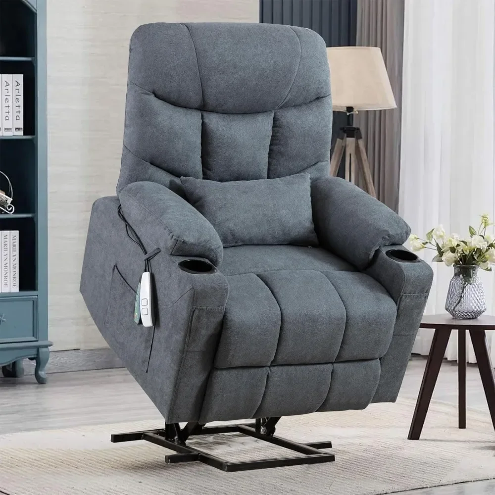 Power Lift Recliner Chair with Massage & Heat for Elderly, Linen Fabric Lazy Recliner Sofa Chairs with Cup Holders/USB/