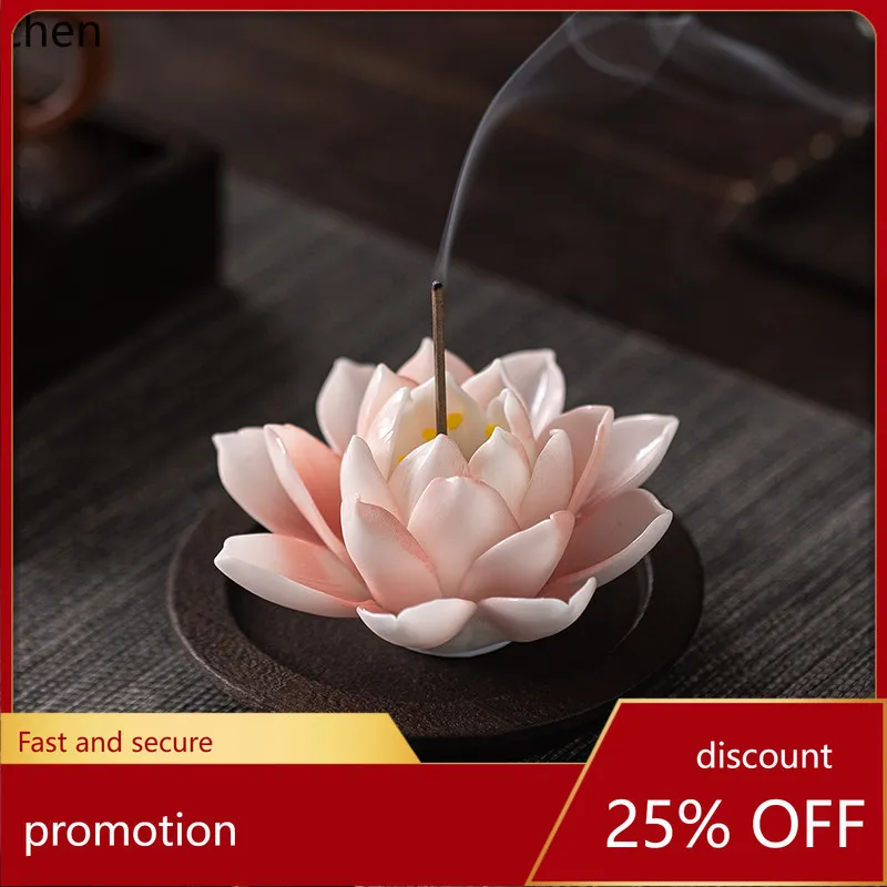 

Cz handmade ceramic lotus incense burner snow lotus ornament chinoiserie tea table for home indoor incense holder