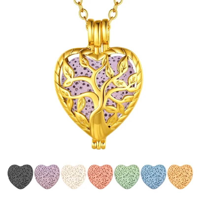 Levensboom Etherische Olie Ketting Aromatherapie Medaillon Hanger Met 7 Lavastenen En 20 2 'Ketting