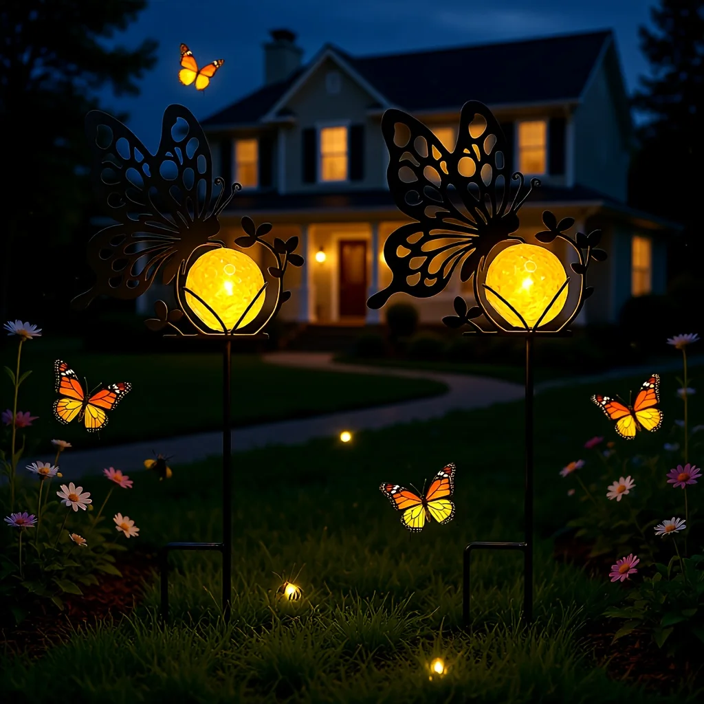 

2 шт. металлические солнечные садовые светильники-фигурки для улицы, водонепроницаемые, с LED-подсветкой в виде животных (кошка, бабочка, пчела), для двора, газона, дорожек, подарок