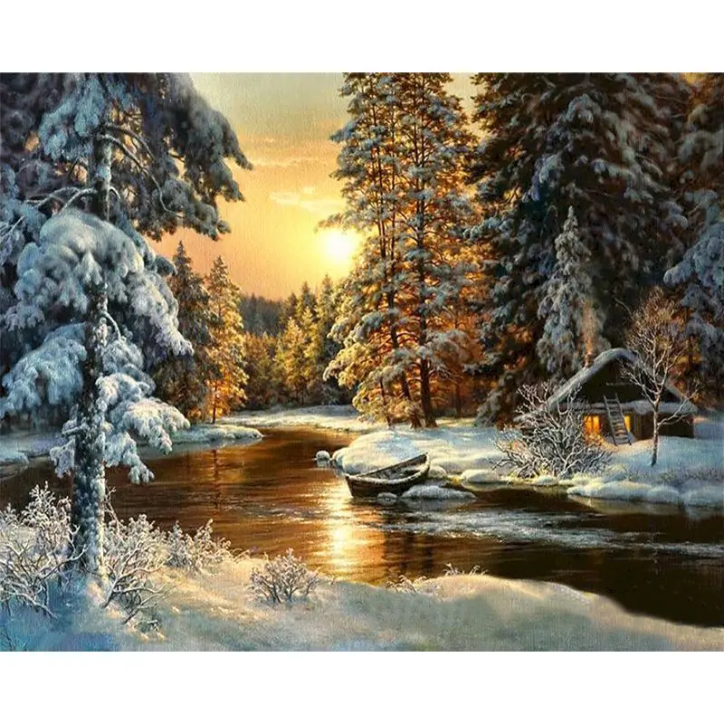 GATYZTORY 60X75CM DIY Painting By Numbers Snow Scenery Picture Colouring Zero Basis HandPainted Oil Painting Unique Gift