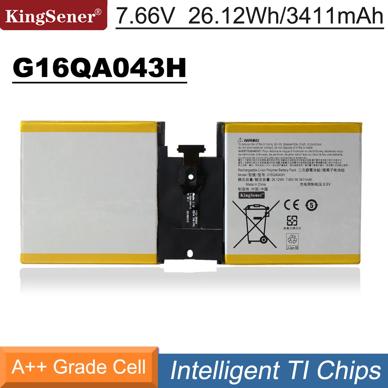 

KingSener G16QA043H Laptop Battery For Microsoft Surface Go 1824 4415Y Tablet PC 2ICP4/76/76 7.66V 26.12Wh