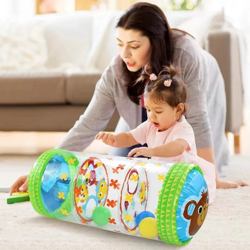 Inflatable Baby Crawling Roller Toy With Rattle And Ball PVC Early Development Infant Crawling Toys For 6 Months 1 2 3 Year Olds