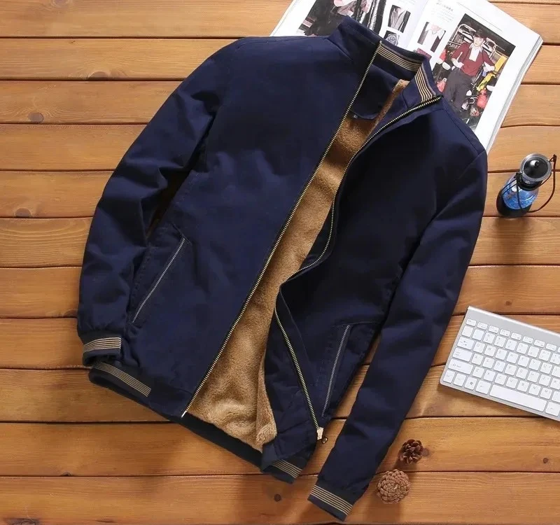 

Men's Winter Thickened Padded Baseball Jacket, Large Size Warm Cold-Proof Zipper Casual Coat, Autumn Trend Fashion Outerwear