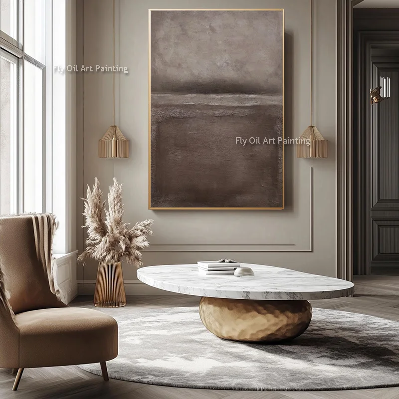 Special Hand Made Brown Grey Original Oil Painting On Canvas New Minimalism Style Brown Wall Art Decor For Home Popular Artwork