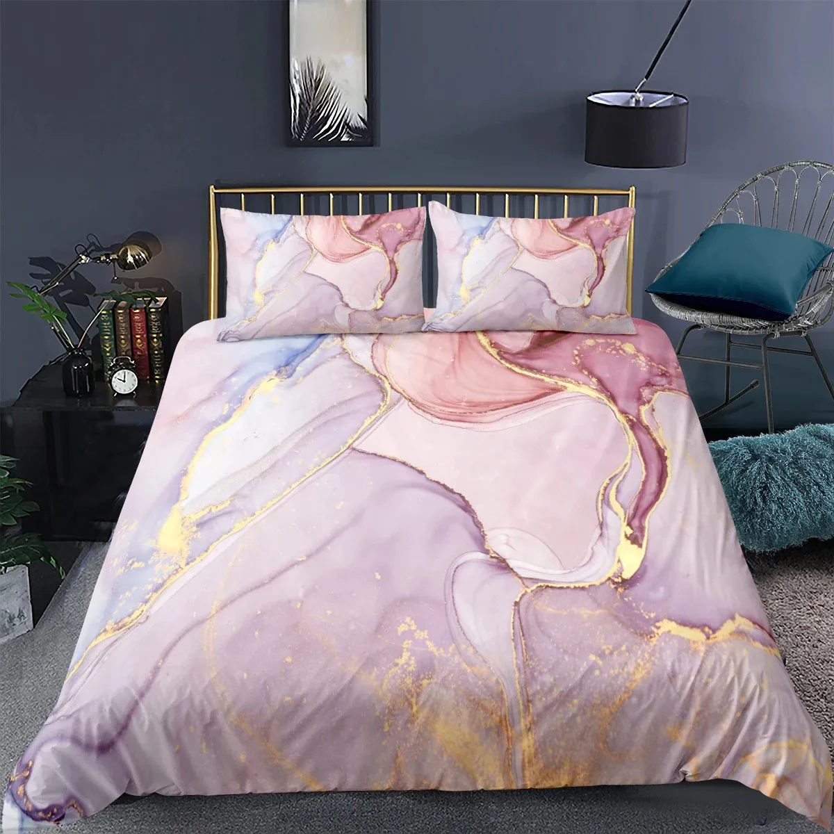 

Fashion Marble Bedding Set With Pillowcases Colorful Quilt Cover Women Girl Soft Home Bedclothes Queen Duvet Cover