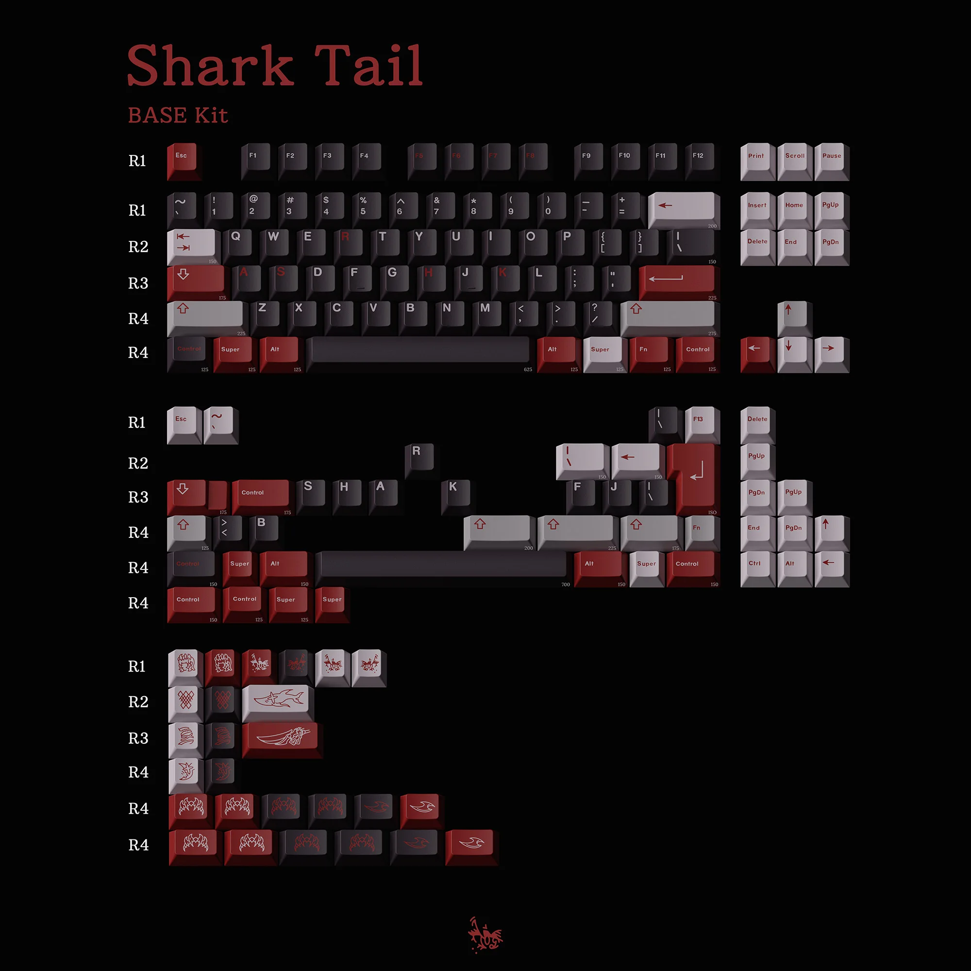 Milkyway Shark Tail Doubleshots Keycap Set thick PBT Cherry Profile for keyboard 87 tkl 104 ansi xd64 bm60 BM87 ABS Doubleshots