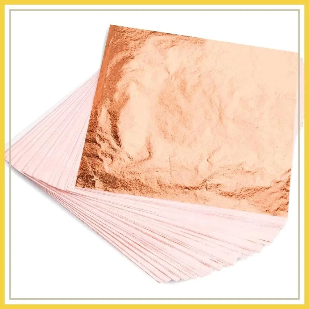 

100 Real Copper Foil Leaves 14x14 cm Metallic Rose Gold for Craft DIY, Paintings, Gilding, Furniture, Nail Art