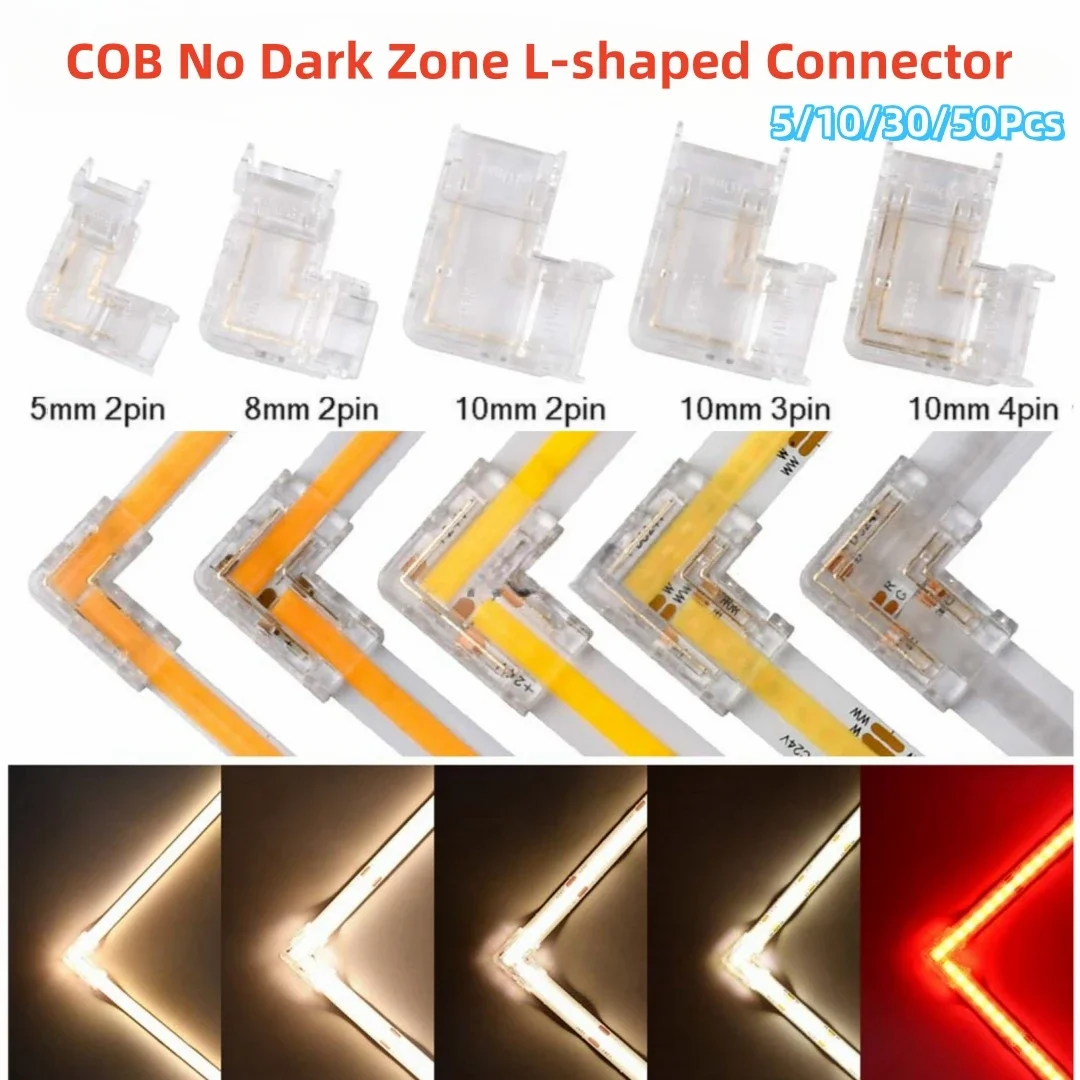 2/3/4pin 5/8/10mm Right Angle Corner Connectors LED Strip COB Connector Seamless CCT RGB LED Strip COB Lights 90 Degree L Shape