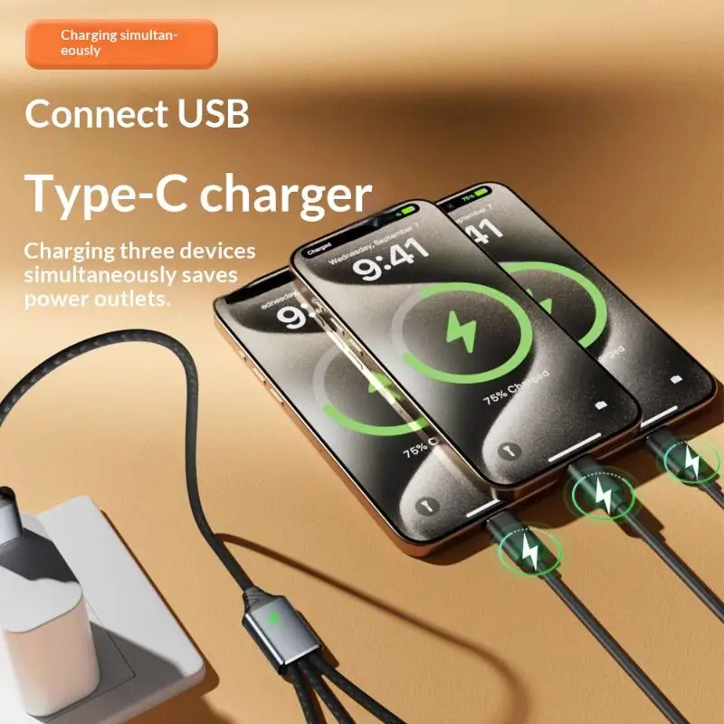 USB /Type C Splitter Cable 3 In 1 Multi Ports Male To Female Adapter Cord Charging Cable 480Mbps High-speed Data Transfer Wire