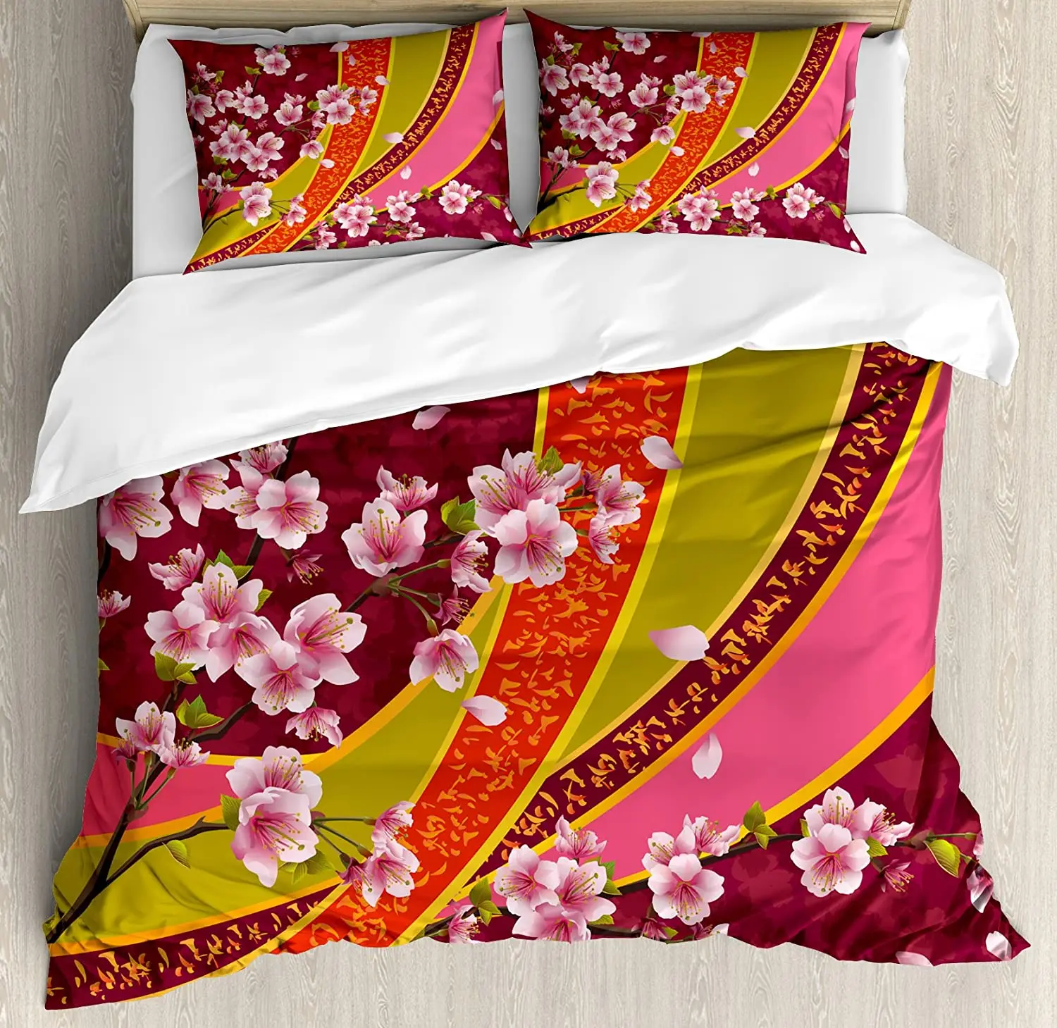 Flower Bedding Set For Bedroom Bed Home Oriental Backdrop Sakura Blossom Japanese Cherry Duvet Cover Quilt Cover And Pillowcase