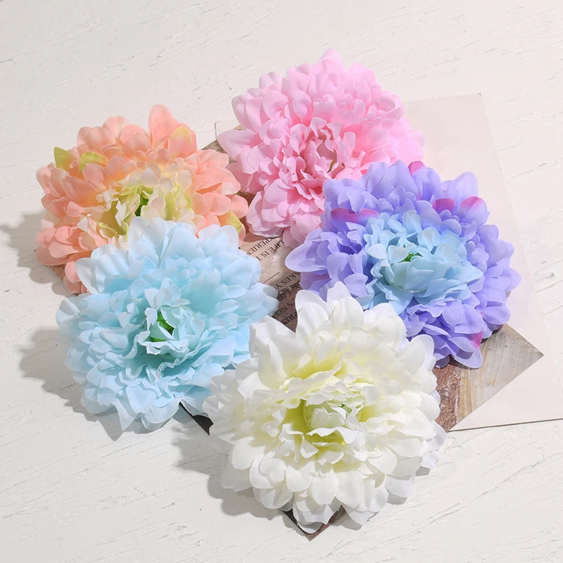 30PCS/10cm Artificial Silk Flowers Heads For Wedding Decoration White Rose Dahlia DIY Wreath Scrapbooking Craft Fake Flower head