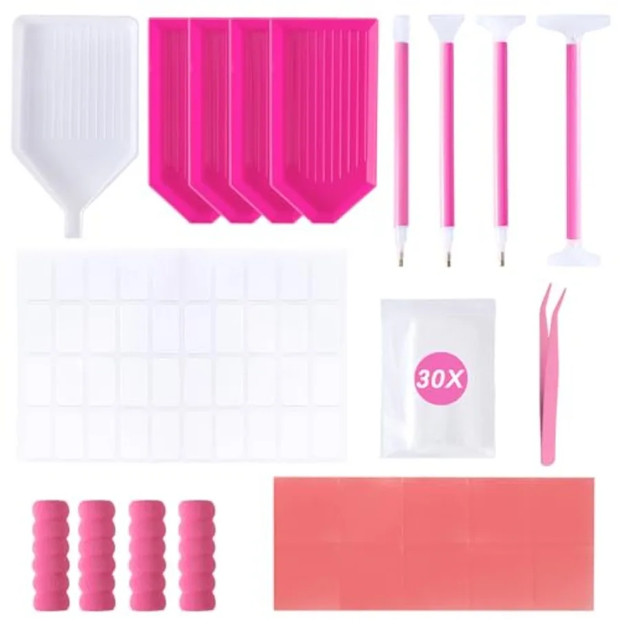 

55PCS Diamond Art Accessories Tools Multiple Sizes Diamond Painting Kits with Diamond Art Pens Sleeves Tweezers Glue Label Zipl