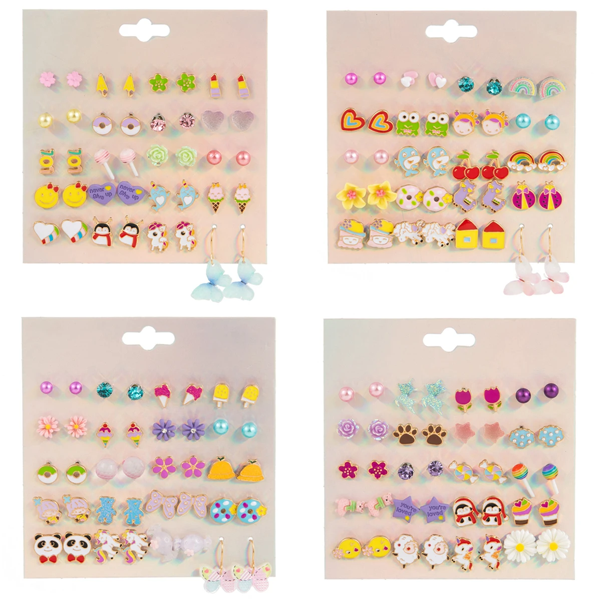 Mixed Heart Animals Unicorn Lovely Kids Girls Birthday Christmas Jewelry Earrings Sets Gifts