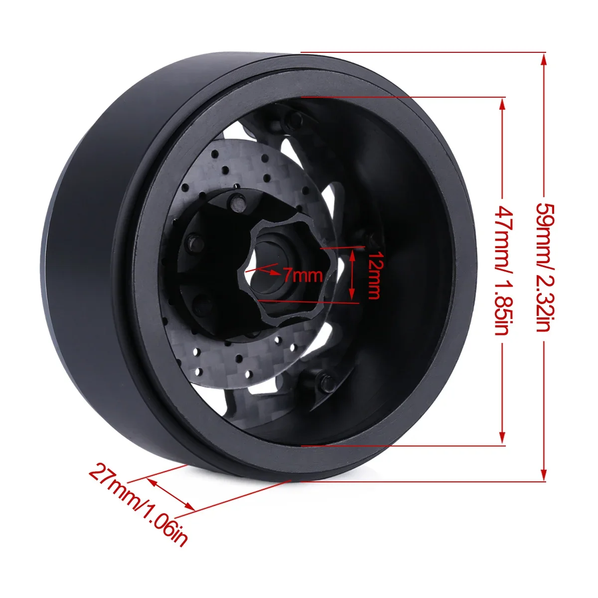 4Pcs 1.9 Inch Carbon Fibre Beadlock Wheels Rim with Brake Rotors for 1/10 RC Crawler SCX10 TRX4 Capra Cheater Rigs 1.9S LCG DIY