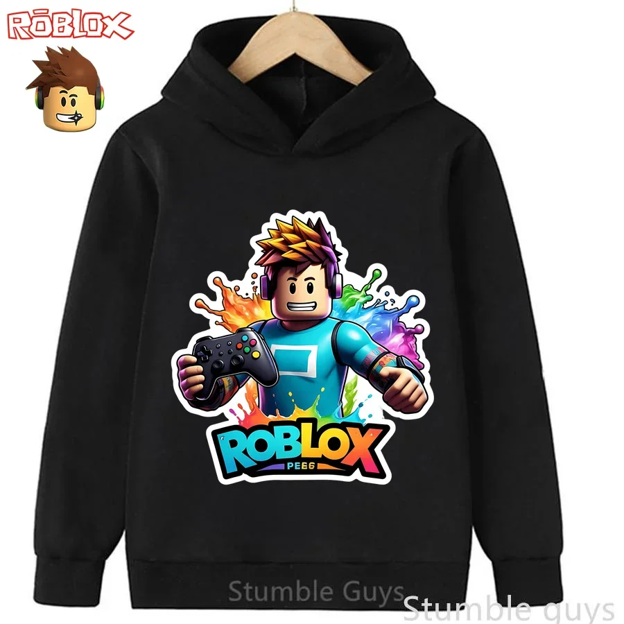 Roblox Chaqueta con capucha para niños Sudadera con estampado de tema de juego engrosado Ropa deportiva informal para niños y niñas