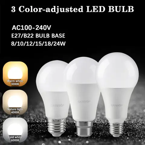 4pcs E27 B22 Light Bulb 3 Color Temperature AC 220V 100V 18W 24W CCT Memory Function Color Temp Reset Light for Bedroom