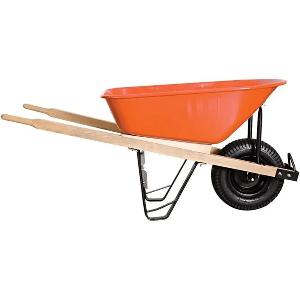 6-Cubic-Foot Durable Wheelbarrow with Wooden Handles and Pneumatic Tire Smooth Operation