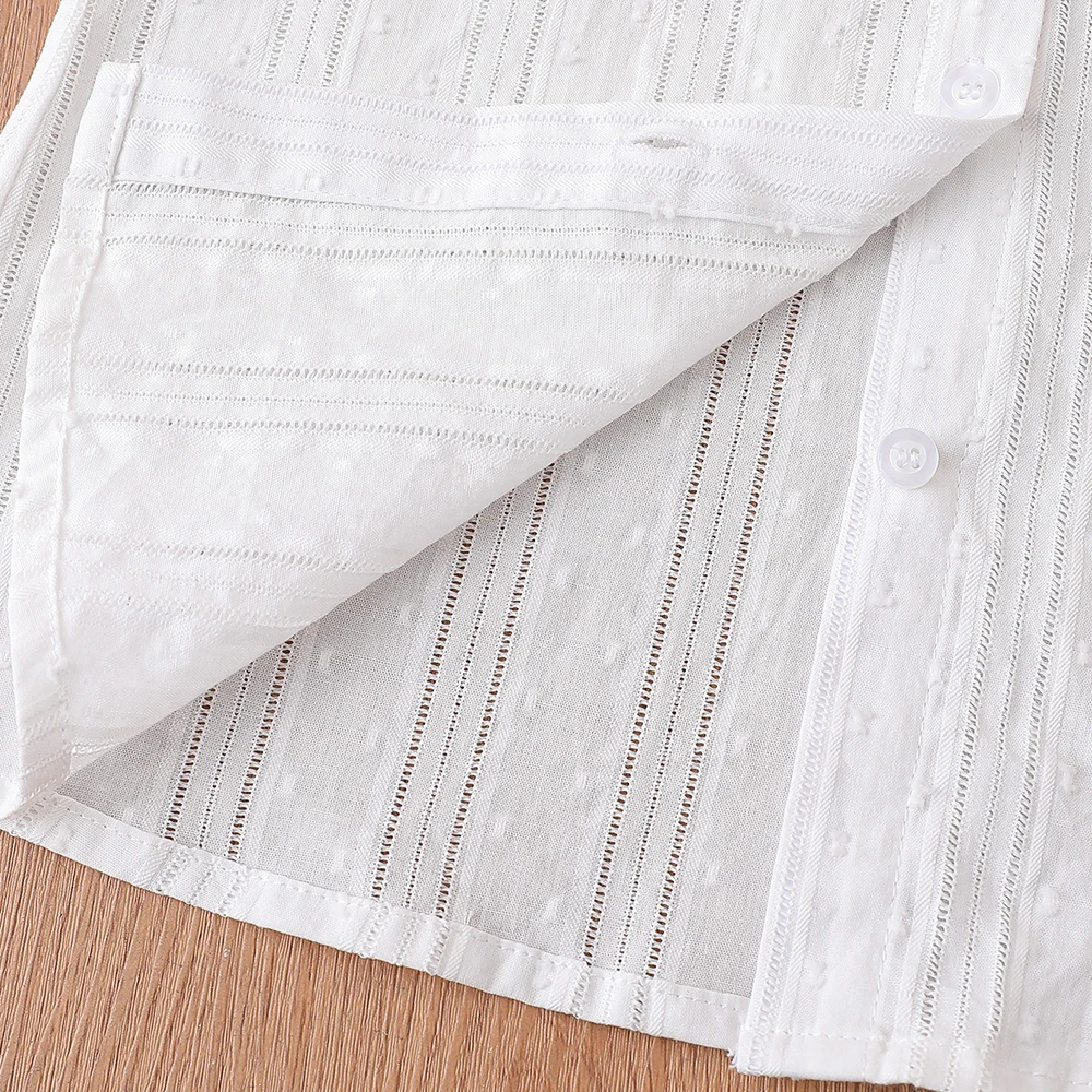 Mädchen-Shirt für 6-12 Jahre, 100% Baumwolle, Langarm, Jacquard-Stickerei, Muschelkragen, Puffärmel, Weiß, Frühling/Herbst Oberteil – Detail 4