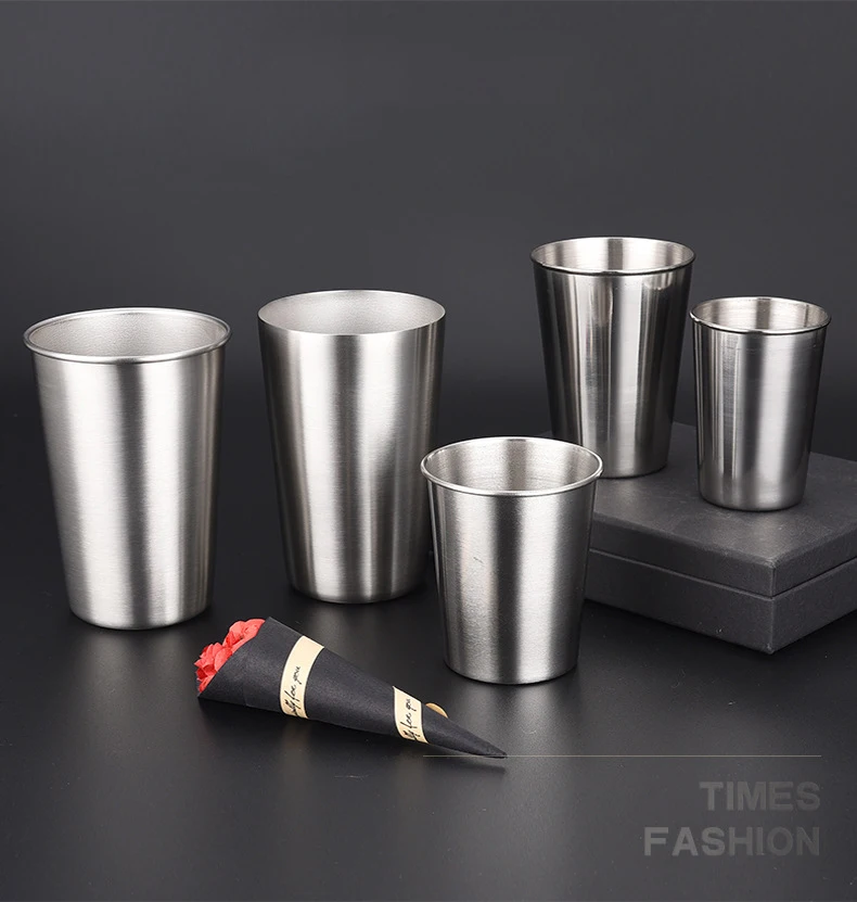 180 250 330 360 500ML Stainless Steel Cups with Juice Beer Cups 6-16oz Tumbler Pint Metal Kitchen Drinking Mug Bar Supply