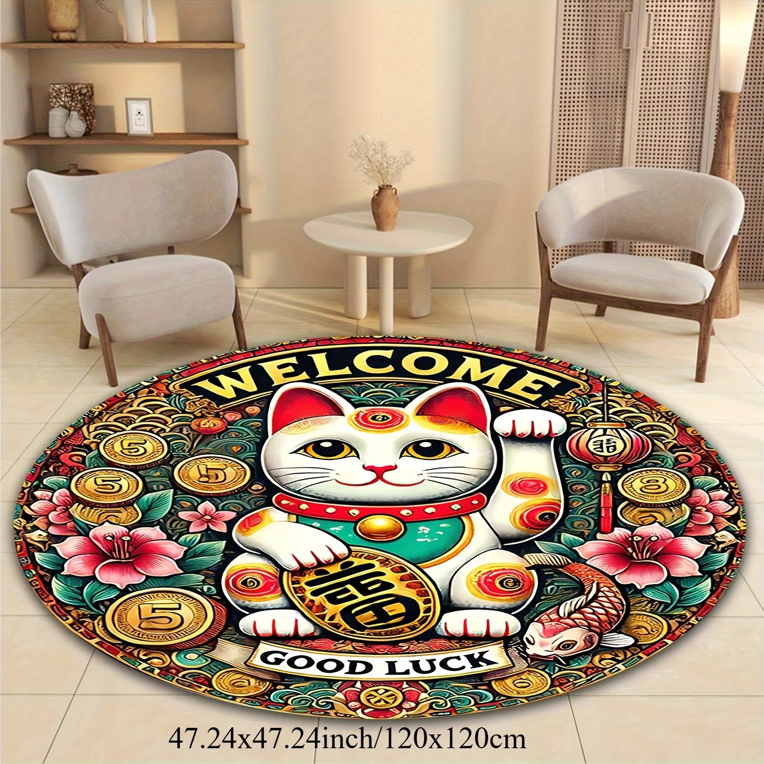 سجادة دائرية على شكل قطة الحظ - مراجعة Home Bathroom Rugs وسعره