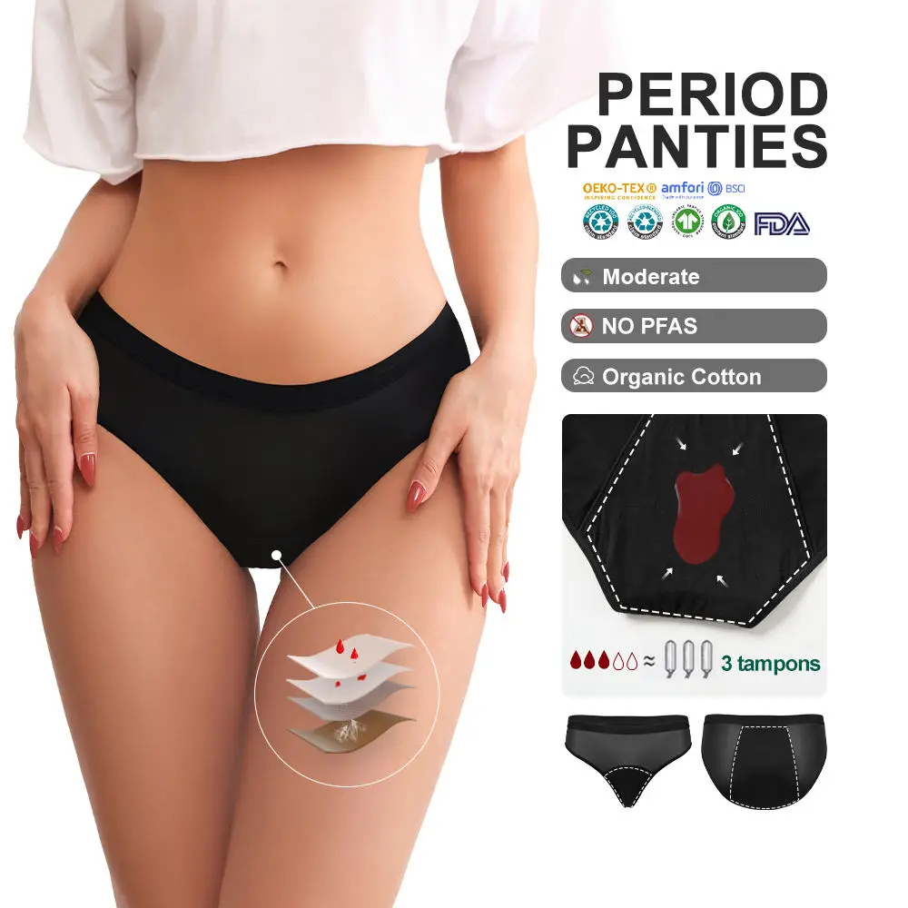 Hot Sale Low Waisted Breathable Moderate Period Underwear Leak Proof Women Period Undies No PFAS Teenager Women Period Panties