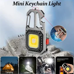 Mini COB Flashlight Portable Keychain Work Light Type-C Charging Emergency Safety Hammer Lamp For Outdoor Camping Pocket Torch