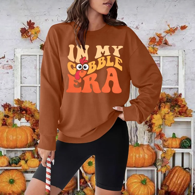 Thanksgiving in My Gobble Era Top Cute Autumn Letter Printed Hoodie