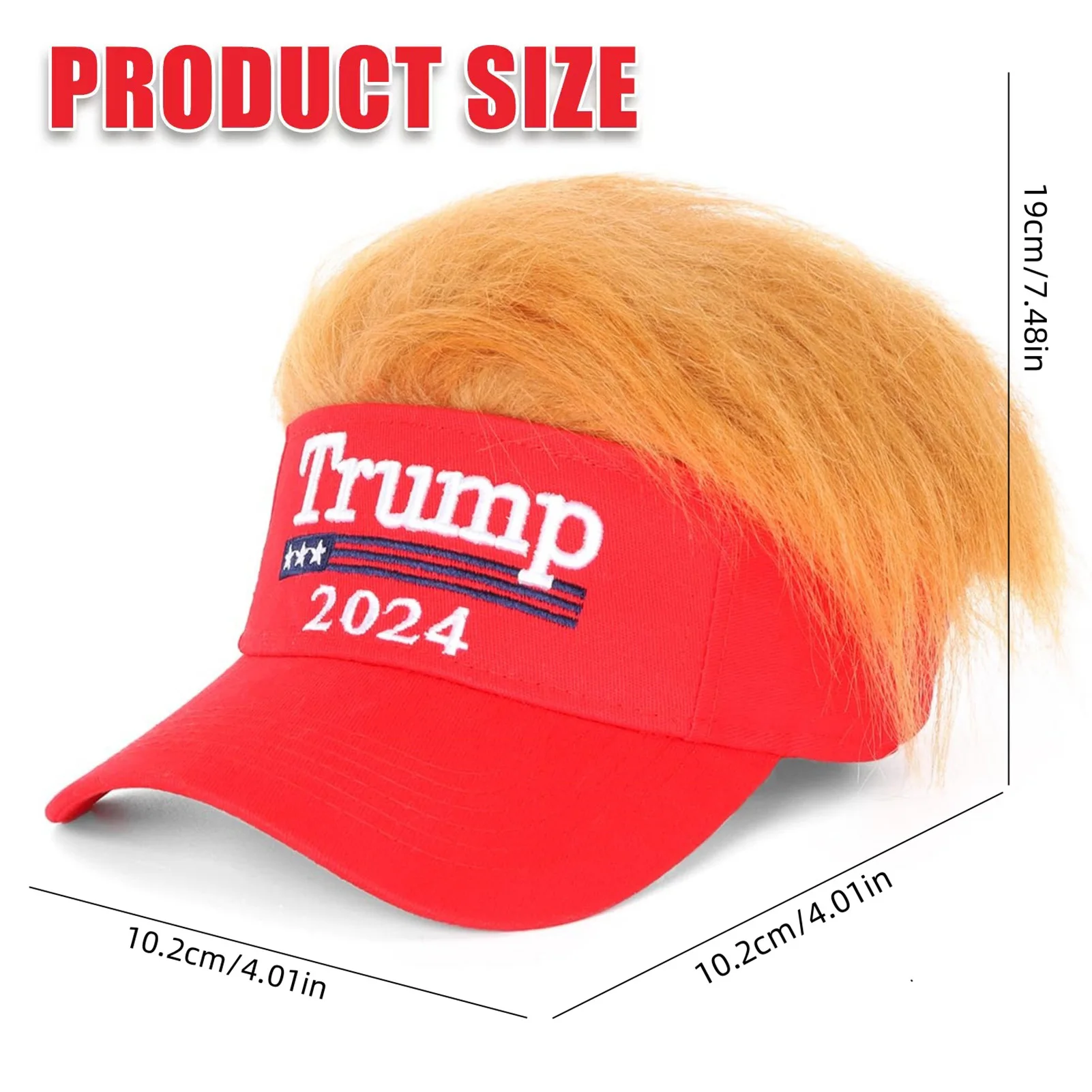 Trump Hats with Wigs 2024 Donald Trump Merchandise Baseball Hat Men Women GOP Republican Visor Cap President Hat Fishing Hiking