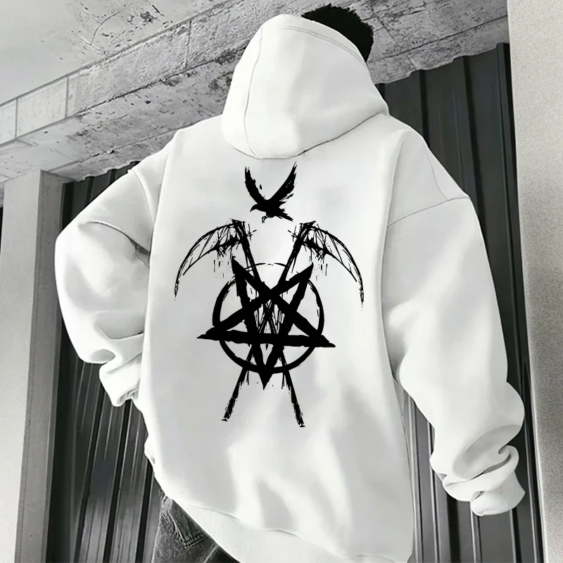 2025, trendige Herren-Kapuzenpullover, Satan-Pentagramm-Druck, Herbst-Winter, lässige Sportbekleidung, urbane Mode, Hoodies, männliche Top-Outwear