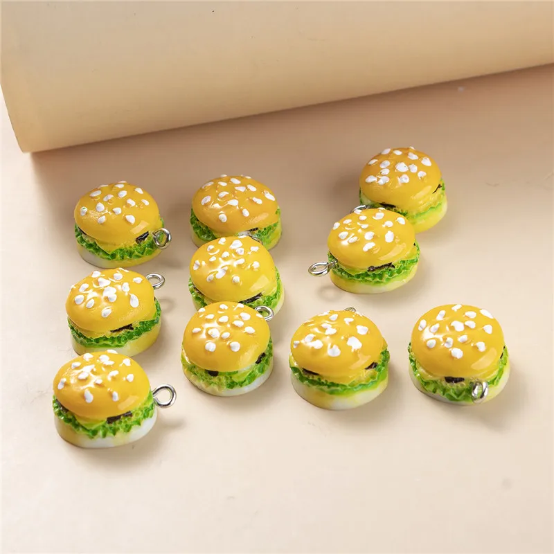 10pcs/pack Small 3D Hamburger Resin Charms Simulation Food Pendant Earring Keychain Jewelry DIY Accessories 20*16mm