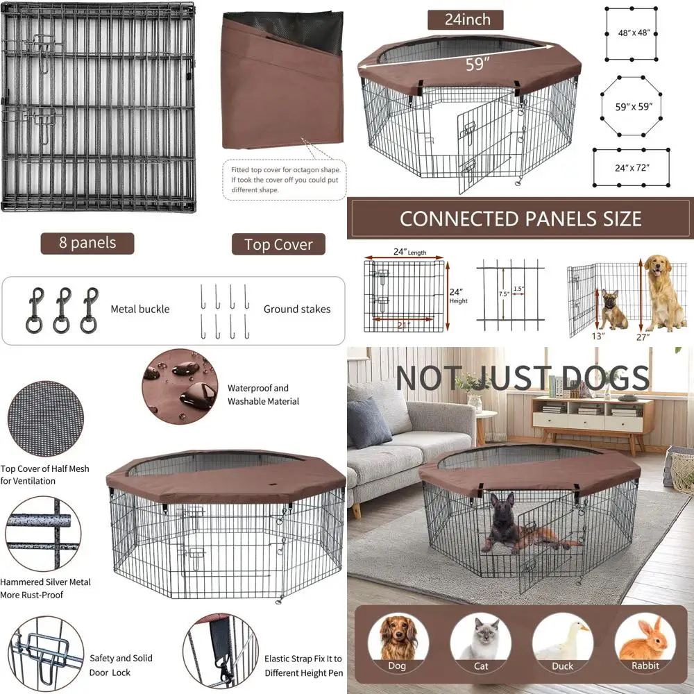 

Регулируемый металлический вольер для собак из 8 секций, высота 24 дюйма, с верхней крышкой и нижней подложкой, подходит для использования в помещении и на улице
