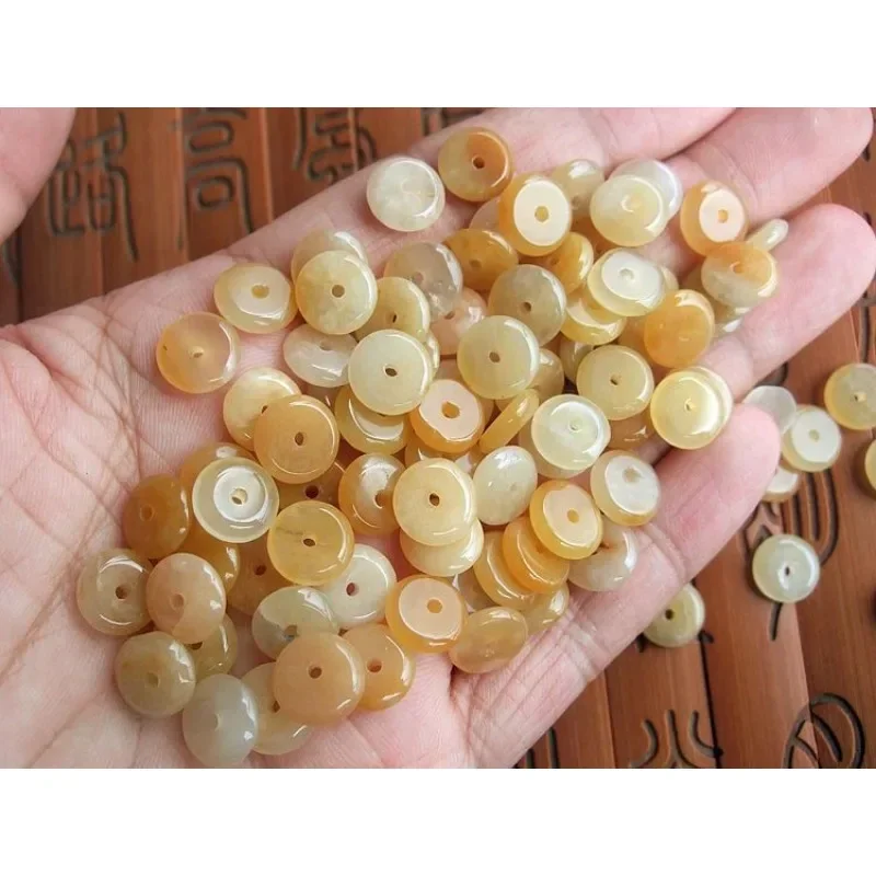 

10pcs Raw Stone Polishing Topaz Gold Silk Jade Huanglong Jade Bead Spacer 10MM Raw Stone Polishing