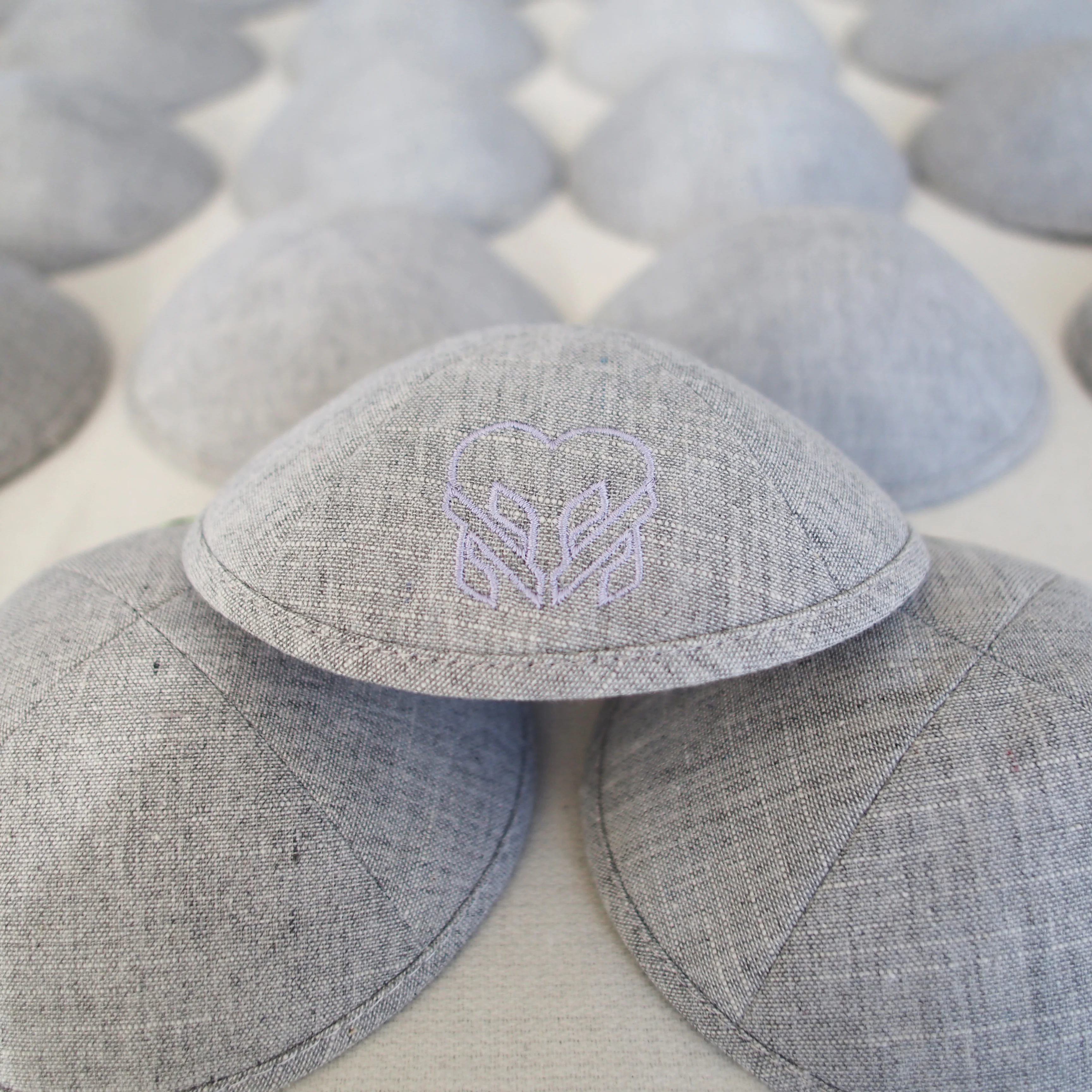 

Custom embroidered linen gray kippah, Bar Mitzvah Jewish gift kippah, customizable, wedding, Jewish Ahava