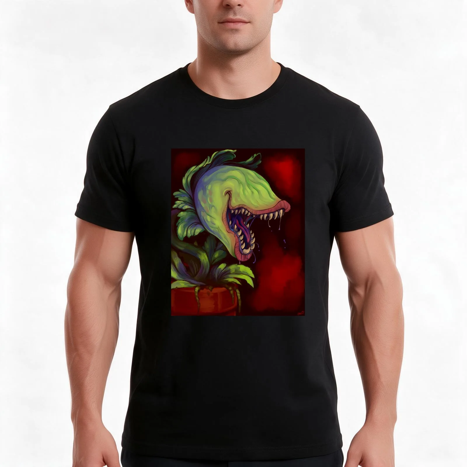 Audrey II (no txt) T-Shirt, Summer Casual Cotton Tee, Oversized Streetwear Tops, Vintage Graphic Print, Loose Fit Short Sleeve
