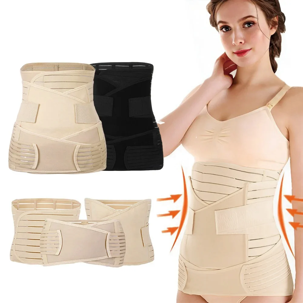 3 In 1 Shapewear Postpartum Belly Belt Tummy Band Girdles Corset Body Shaper Strap Postnatal C- Section Waist Trainer Pelvis Wra