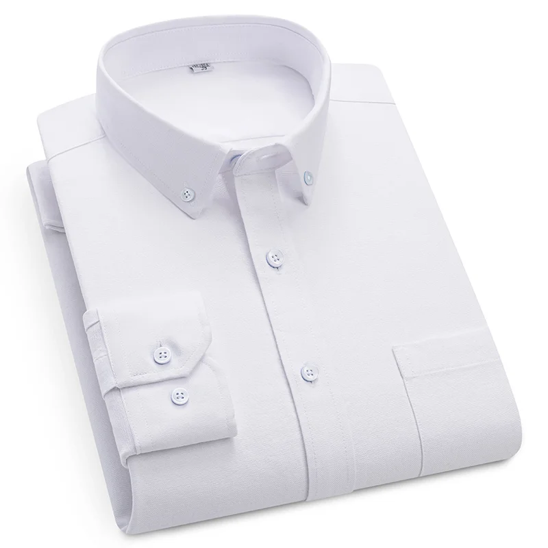 4XL Casual Man Shirt Longsleeve Shirt for Men Slim Fit Classic Striped Solid Color White Work Shirts Man Long Sleeve Cotton 100