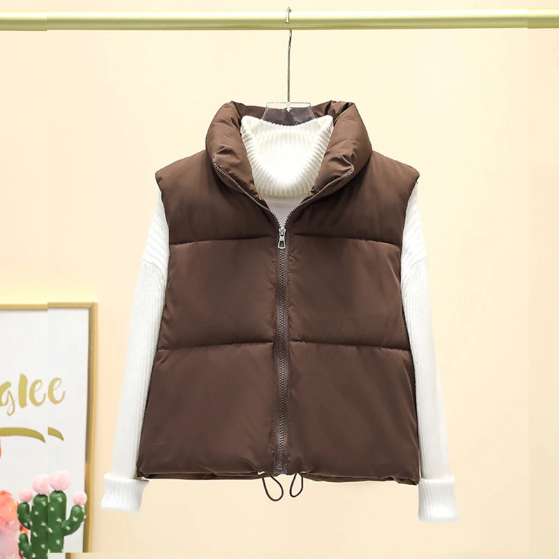 Women Autumn Winter Short Cotton Vest Warm Casual Elegant Sleeveless Coats Outdoor Travel Sleeveless Stand Collar Padded Jacket