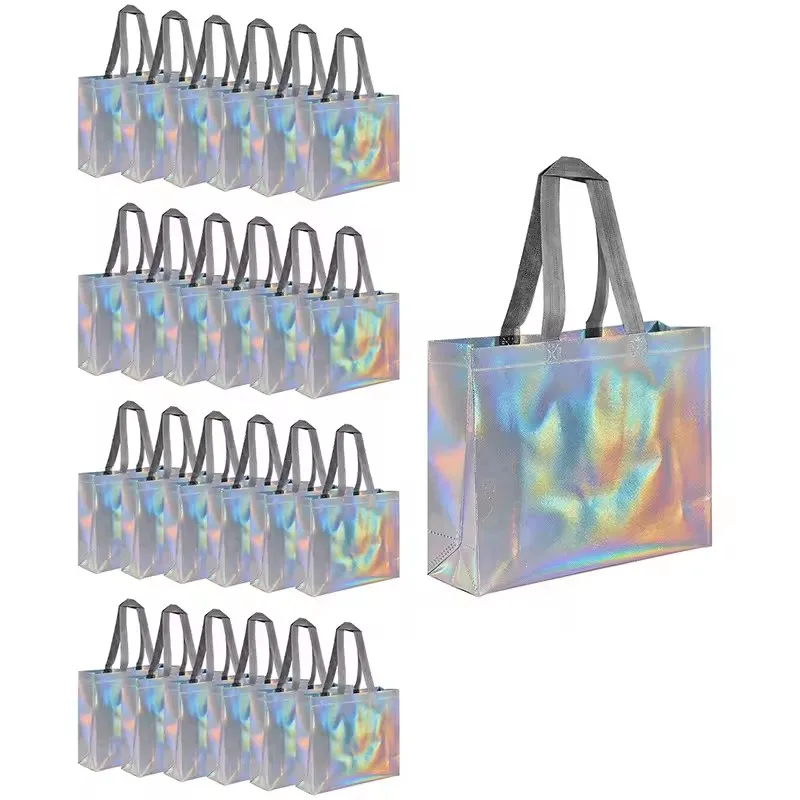 Bolsas de compras reutilizables plateadas para regalo, 10/20 piezas, se aplican a damas de honor, fiesta de cumpleaños, boda, despedida de soltero ﻿