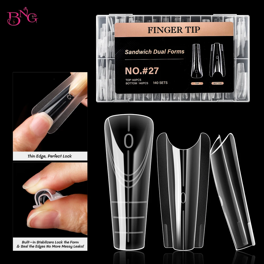 

BNG 280PCS Sandwich Nail Dual Forms 14 Sizes Nail Tips for Builder Gel Dual Forms for Nail Extension Reusable Nail Molds Salon